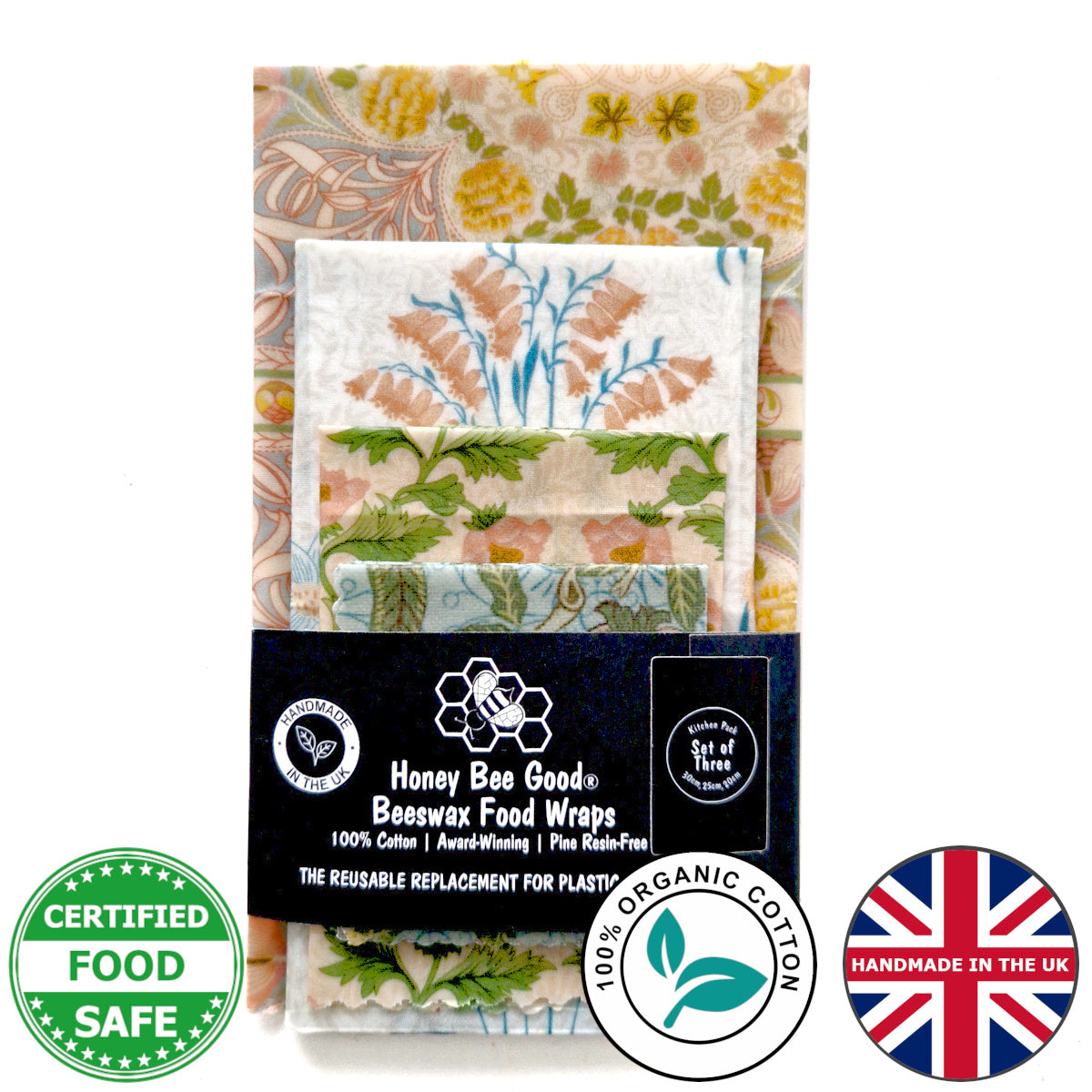 William Morris Organic Cotton Set of 3 + 1 Free Beeswax Wraps | Muses