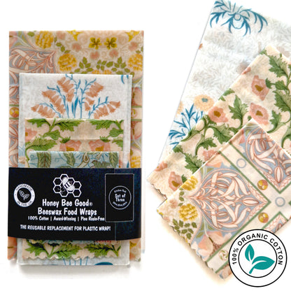 William Morris Organic Cotton Set of 3 + 1 Free Beeswax Wraps | Muses