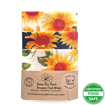NEW Set of 3 Beeswax Wraps | Sunflowers