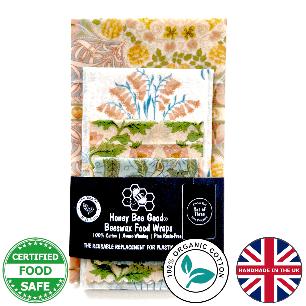 William Morris Organic Cotton Set of 3 Beeswax Wraps + 1 Free | Muses
