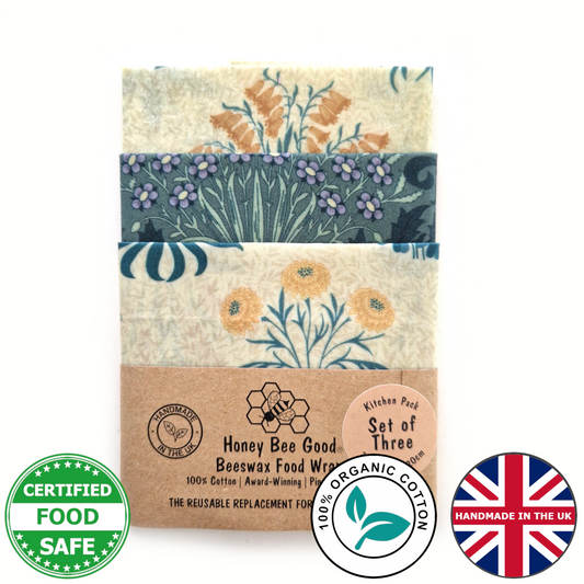 William Morris British Beeswax Organic Cotton Set of 3 Beeswax Wraps | Kelmscott